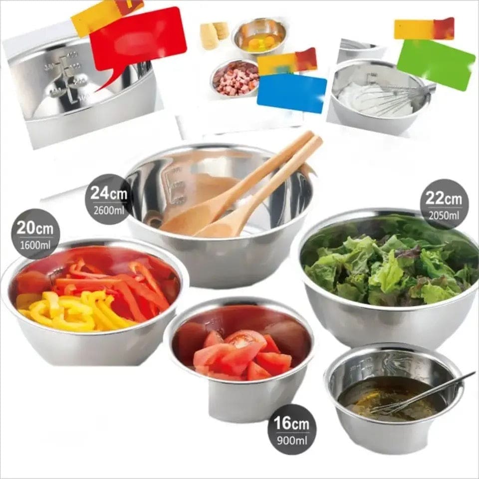 Set Of 5 Metal Mixing Bowls, Non Slip Nesting Whisking Bowls Set, Mixing Bowls For Salad Cooking Baking Food Container, Stackable Portable Cooking Nesting Storage Bowls For Home Kitchen Outdoor Camping, Rust-proof Food Storage Prep Bowl Set Of 5 Metal Mixing Bowls, Non Slip Nesting Whisking Bowls Set, Mixing Bowls For Salad Cooking Baking Food Container, Stackable Portable Cooking Nesting Storage Bowls For Home Kitchen Outdoor Camping, Rust-proof Food Storage Prep Bowl